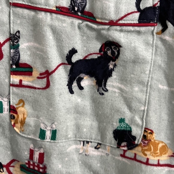 Land's End Blue Red Black Holiday Dogs Sleds Cotton Pajama Shirt Medium M 10 12 - Picture 7 of 12